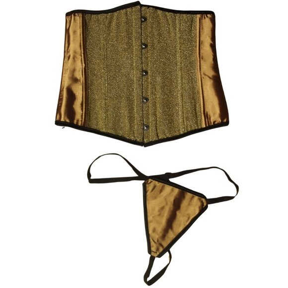 💜 Gold Sparkle Underbust Corset and Thong Set - Picture 2 of 10